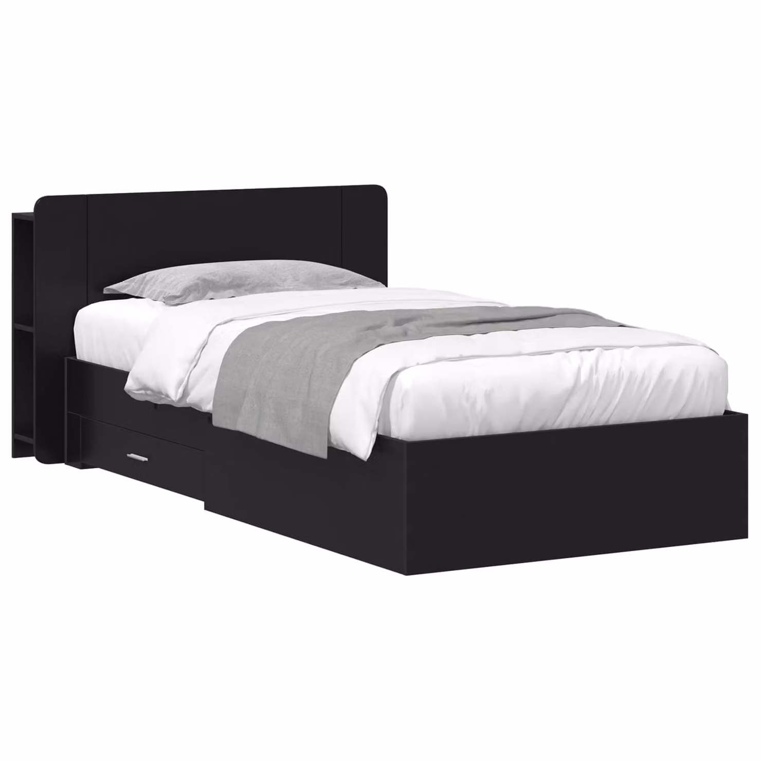 vidaXL Letto con contenitore e testiera in legno nero L: 190 cm, P: 140 cm, H: 211,5 cm