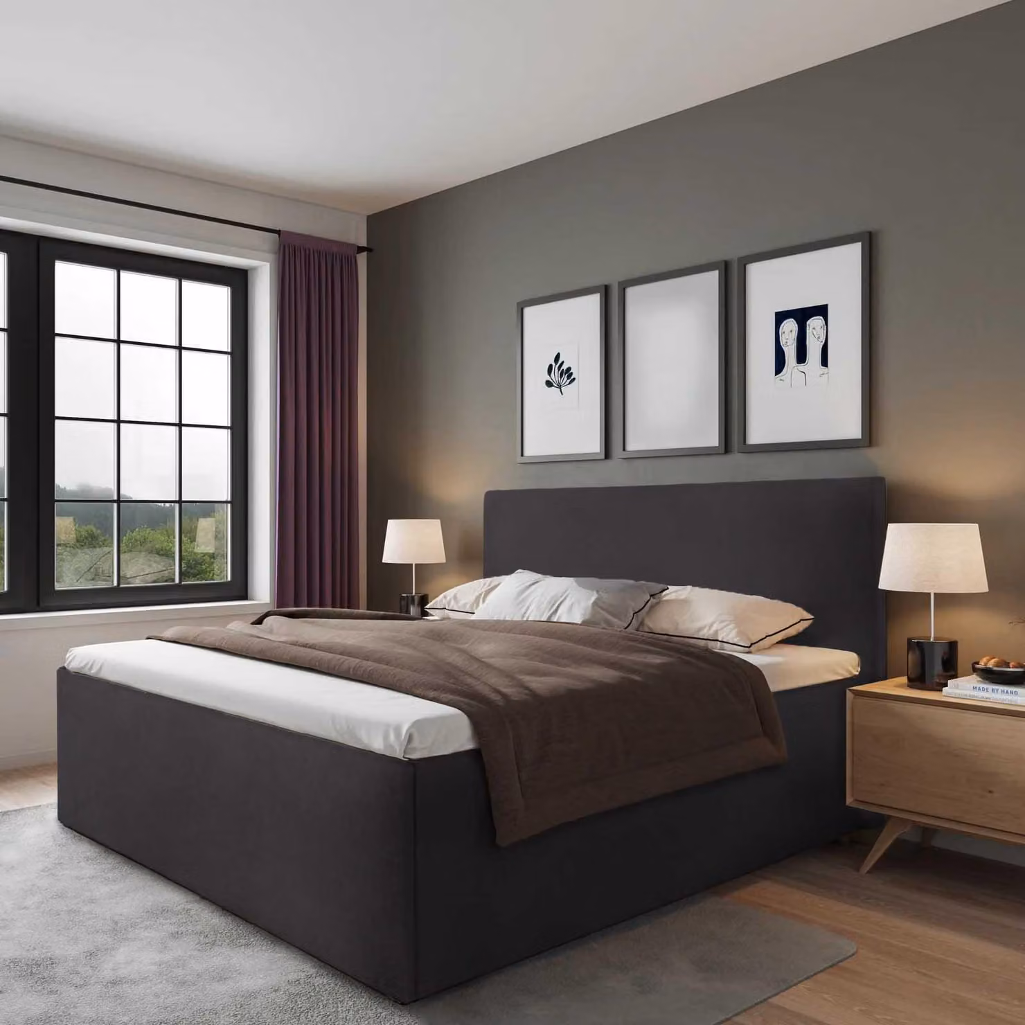 Letto imbottito Ghent antracite 160 x 200 x 32 cm Spazio contenitivo Con materasso H2 di alta qualità (fino a 100 kg) e rete a doghe