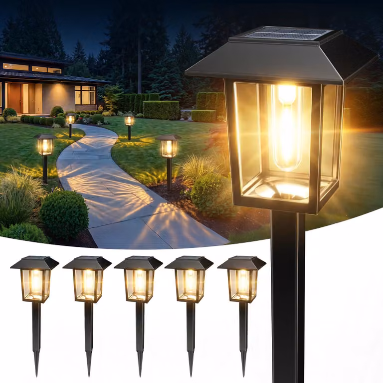 Set di 6 luci da giardino solari, LED, luce bianco caldo, grado di protezione IP65