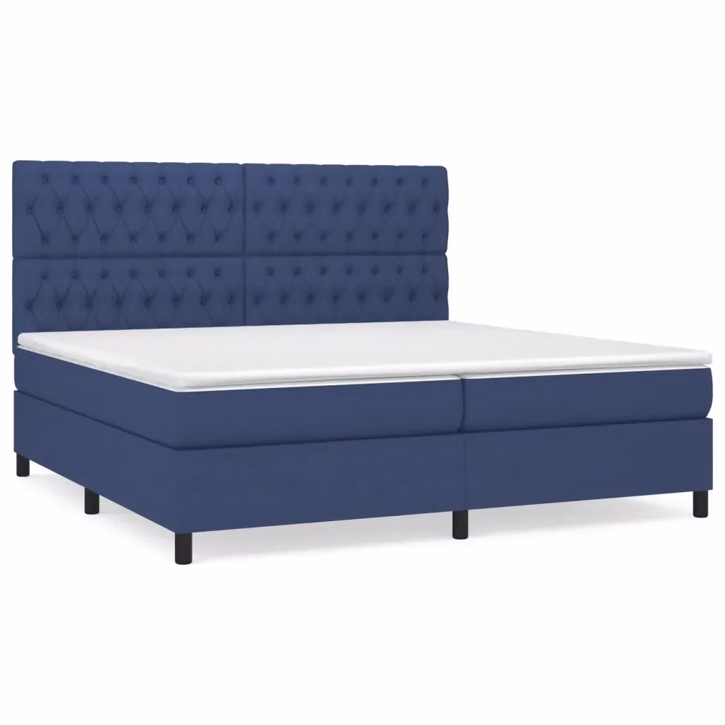 Letto Ibrido con Giroletto a Molle e Materasso vidaXL in Tessuto Blu e Bianco L 200 cm x P 200 cm x H 28 cm – 2
