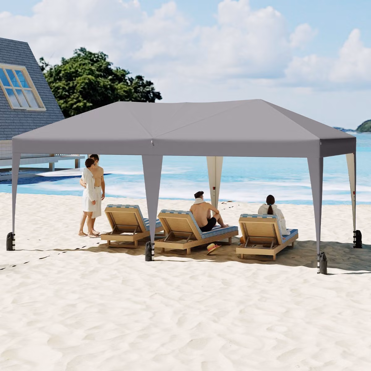 Gazebo pop-up portatile da esterno Costway con borsa con ruote e 12 picchetti, Tenda pieghevole Grigio L: 590 cm, P: 300 cm, H: 286 cm