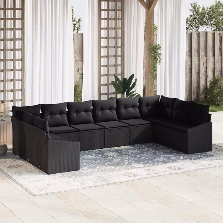 Maison Exclusive - Set di divani da esterno, 10 pezzi, colore nero [Materiale sintetico]: rattan sintetico