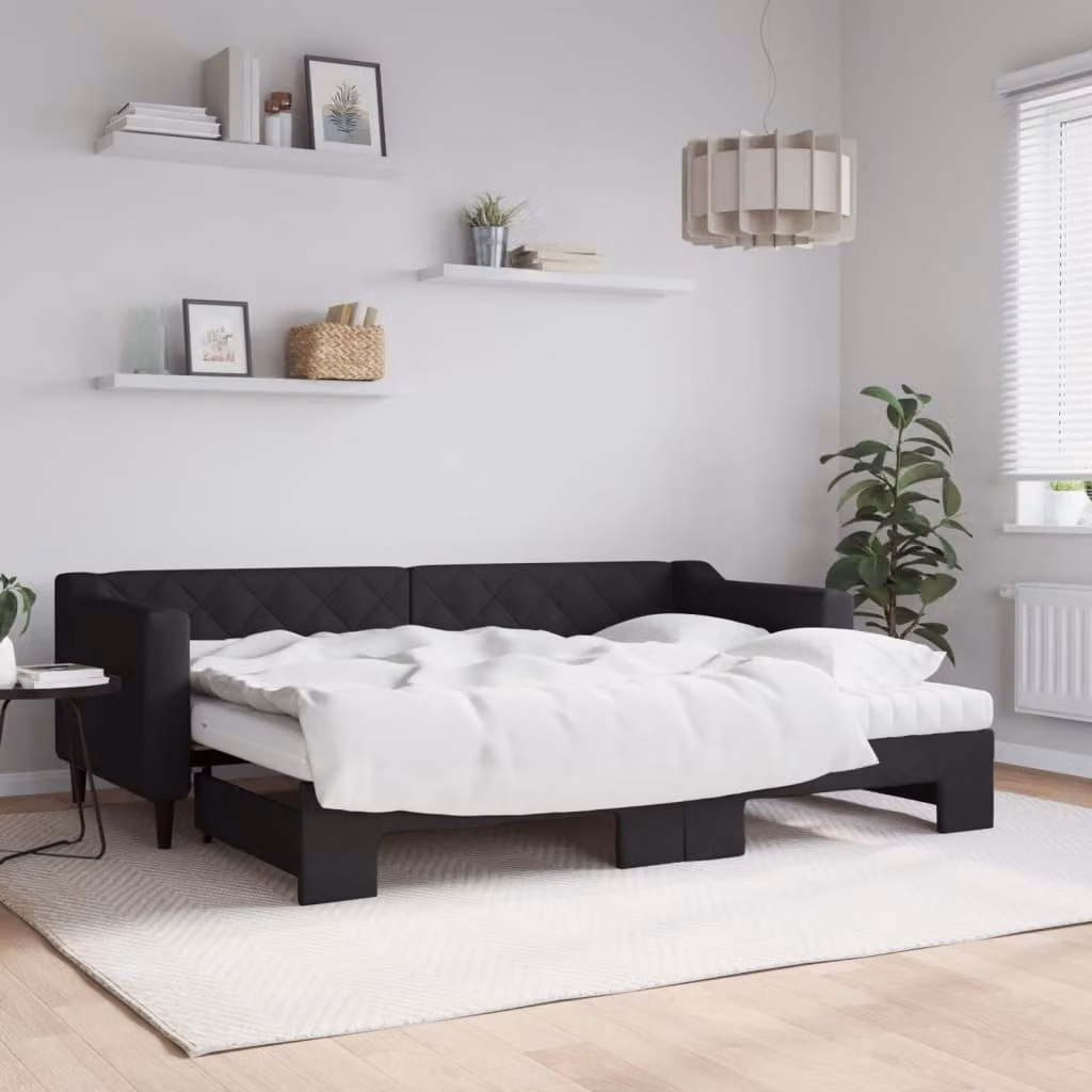 Divano Letto Estraibile vidaXL con Materassi in Tessuto Nero