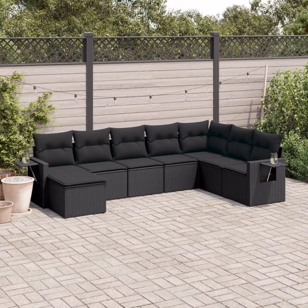 Maison Exclusive - Set Divani da Giardino con Cuscini 8 pz Nero in Polyrattan