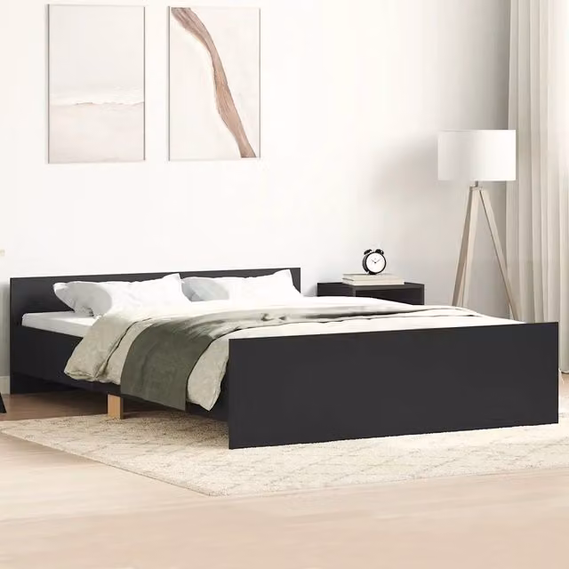 Giroletto con Testiera e Pediera-Struttura Letto Nero 120x190 cm