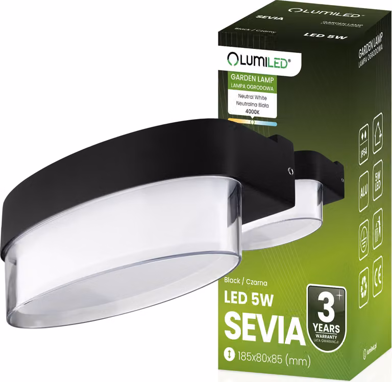 LUMILED Applique da esterno 5W Moderno 230V 4000 K bianco neutro Lampada da parete Lampada da esterno Lampada da parete Policarbonato Alluminio Nero IP54 Impermeabile Lampada da giardino da esterno