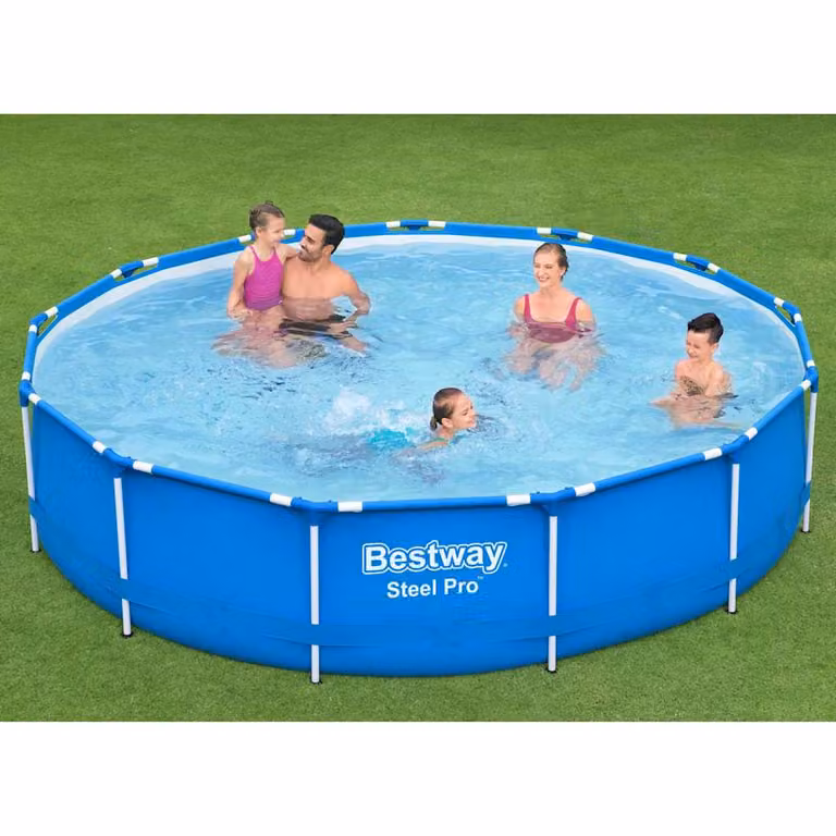 Piscina fuori terra con telaio in acciaio Bestway Steel Pro, colori argento e blu, in PVC e poliestere, 396x84 cm