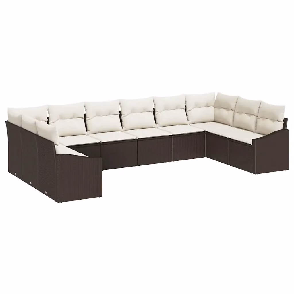 Set di divani da giardino vidaXL a forma di U in rattan marrone con cuscini inclusi e struttura in acciaio verniciato a polvere – 2