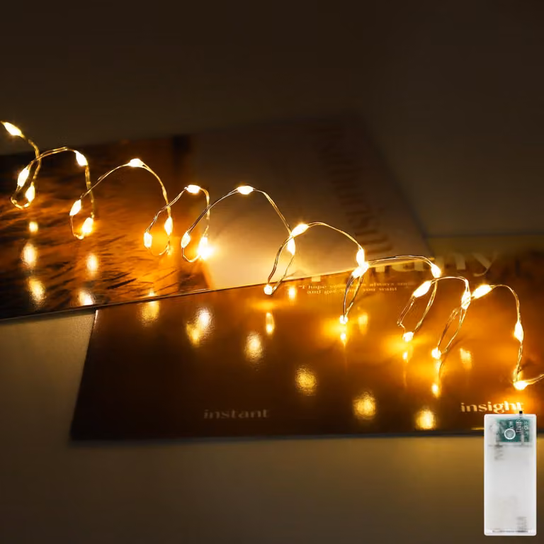 Catena luminosa a LED micro, 30 luci bianco caldo, 75 cm, alimentata a batteria