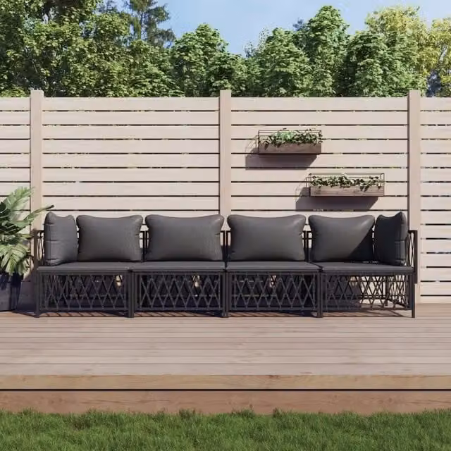 Set Salotto da Giardino a L vidaXL in Acciaio Antracite e Textilene con Cuscini