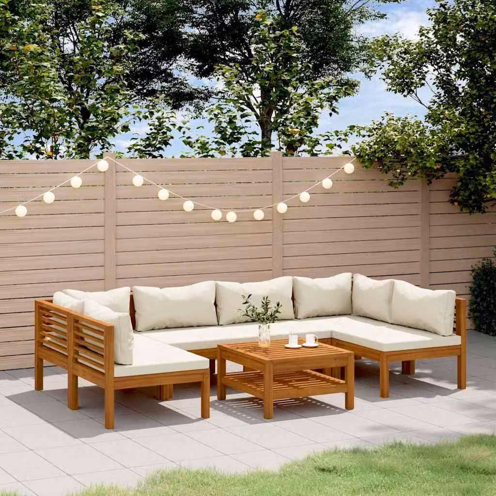 vidaXL Set Divani da Giardino 7 pz in Legno di Acacia con Cuscini Beige e Tavolino da Esterno