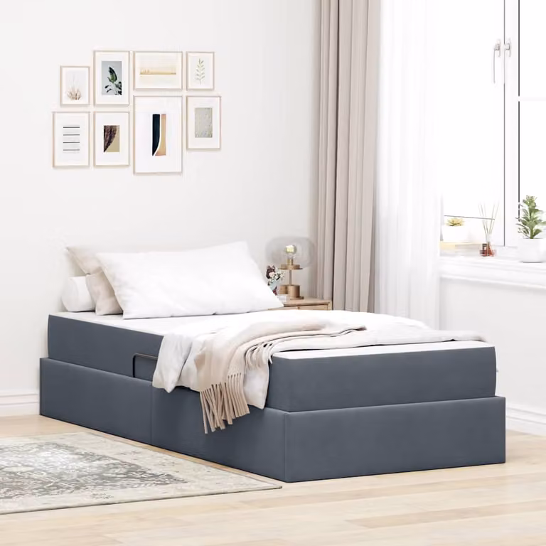 Letto con contenitore e materasso ibrido vidaXL in velluto grigio L: 100 cm, P: 200 cm, H: 204 cm