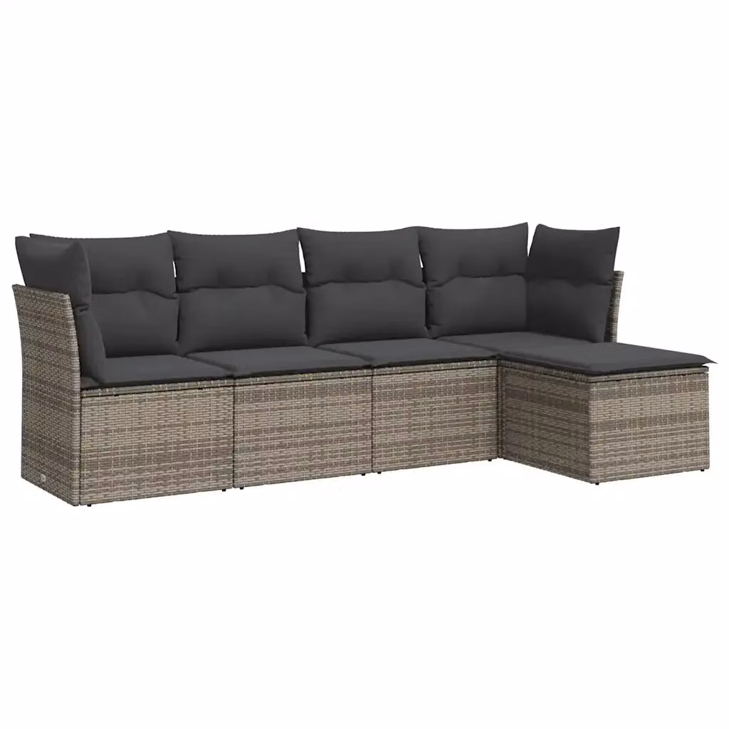 Set Divano da Giardino a L vidaXL in Polyrattan Grigio con 5 Pezzi e Cuscini Imbottiti – 2