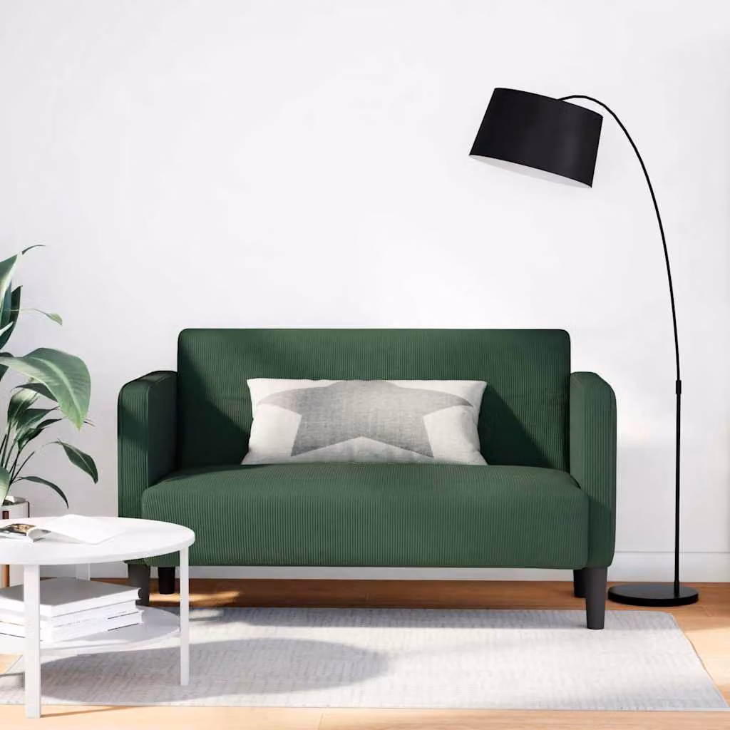 vidaXL Divanetto Moderno in Velluto a Coste Verde con Cuscini, L: 124 cm, P: 74,5 cm, H: 68 cm