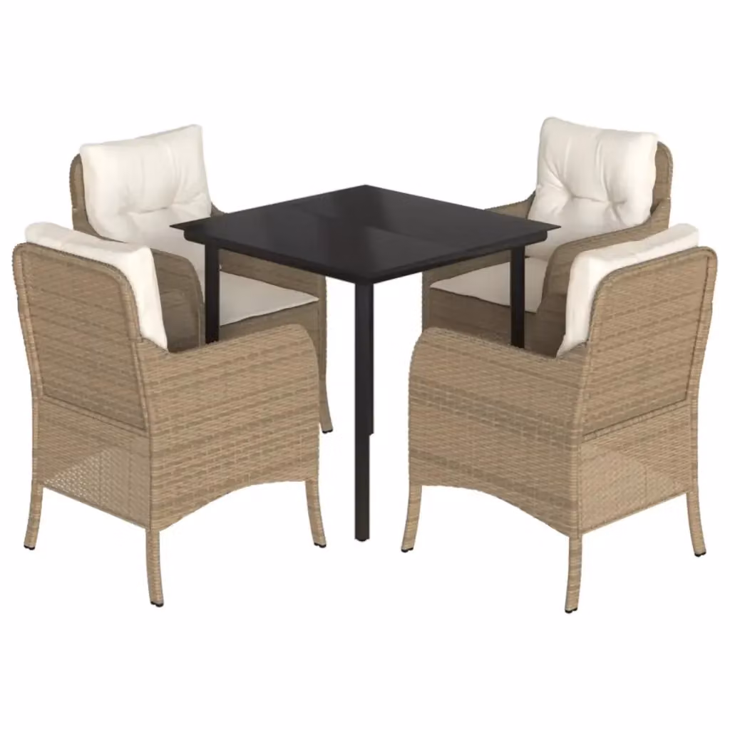 Set da Pranzo da Giardino vidaXL in Polyrattan con Cuscini Beige e Tavolo in Vetro per 5 Persone – 2