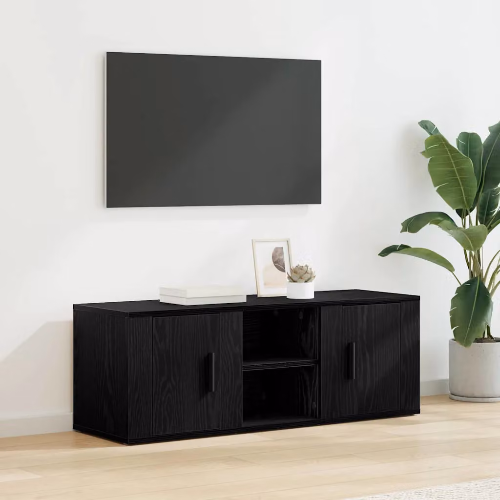 Mobile TV vidaXL in legno ingegnerizzato Rovere e Nero, stile rustico, L 100 cm x P 31,5 cm x H 35 cm