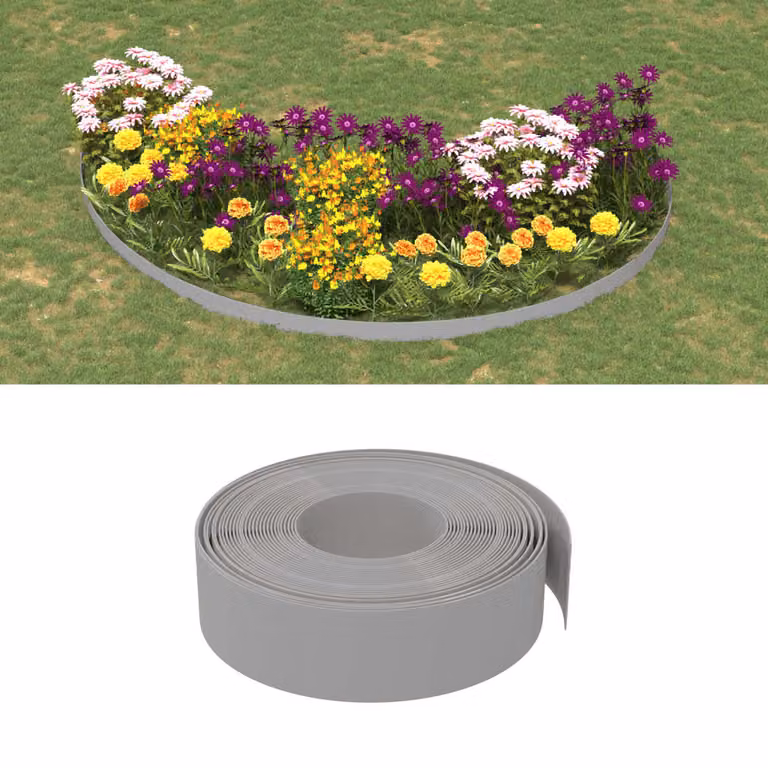 Bordatura da giardino vidaXL in polietilene grigia, Lunghezza: 10 m, Altezza: 15 cm