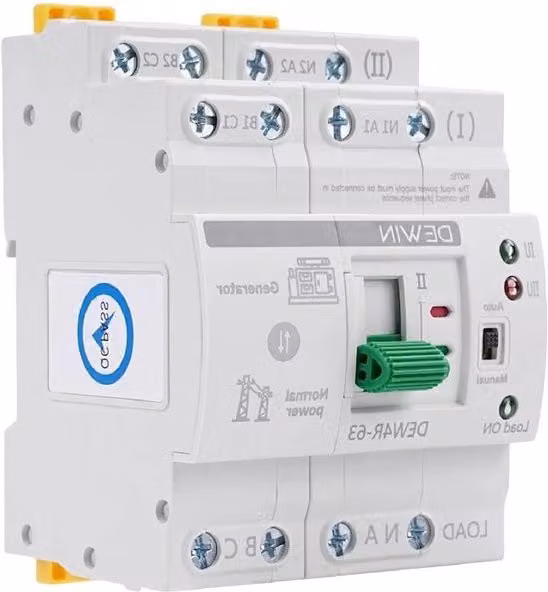 Inverter Automatico ATS su Rail DIN con Doppia Corrente, Interruttore Elettrico a 4 Poli 63A 400V con Protezione da Sovratensione, Colore Bianco