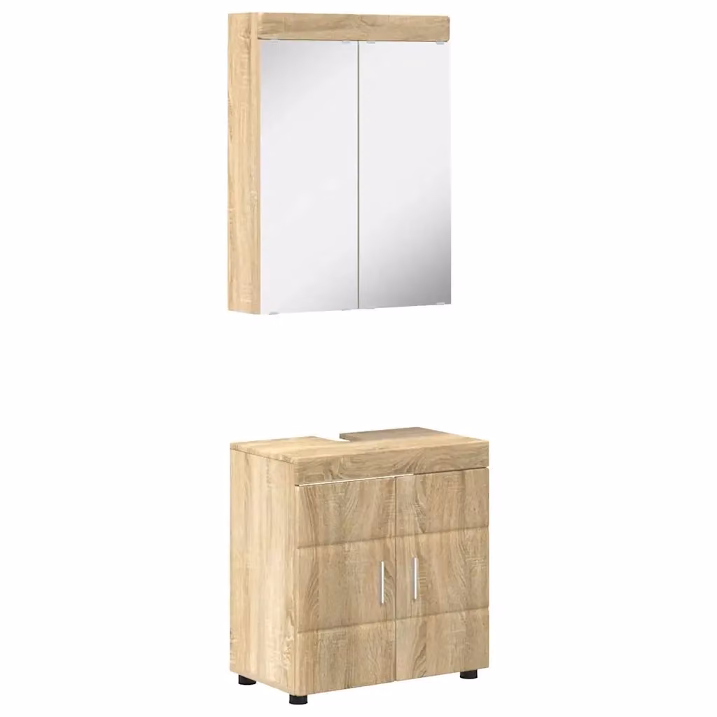 Set di mobili per il bagno moderno vidaXL composto da mobile lavabo e armadietto con specchio con illuminazione LED, colore marrone e argento – 2