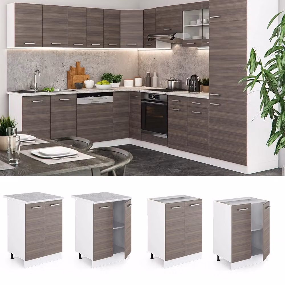 Mobiletto base cucina Vicco R-Line moderno in bianco e grigio con ante a battente e ripiani interni L/P/H: 60 x 26,4 x 81,6 cm – 2