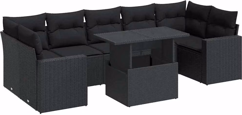 Set Divani da Giardino con Cuscini 8 pz Nero in Polyrattan