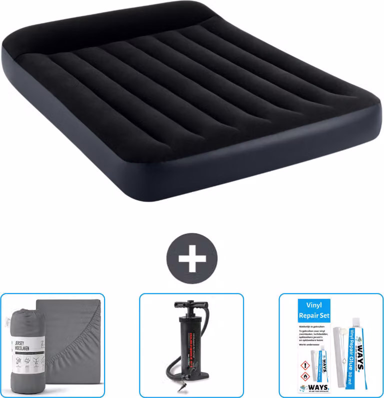 Intex Airbed - Letto matrimoniale - 137 x 191 x 25 cm - Blu scuro - Include lenzuola - Pompa e kit di riparazione
