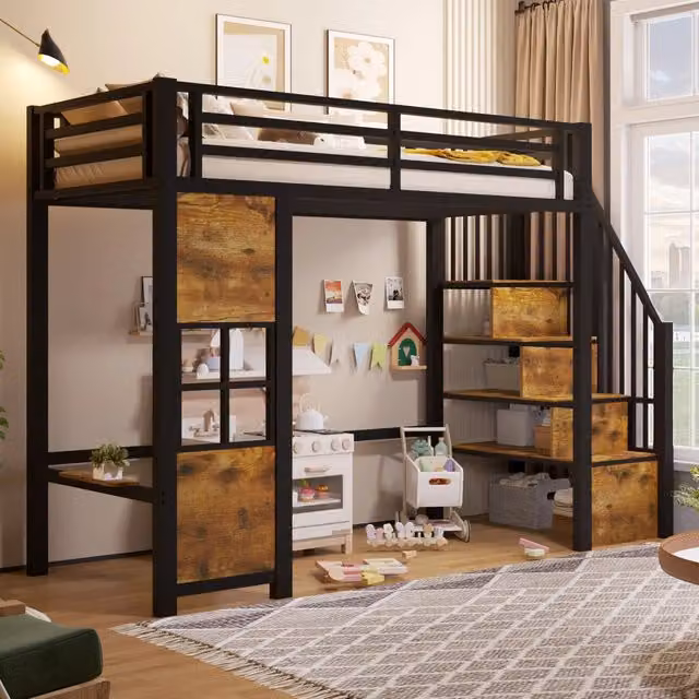 letto a castello metallo e mdf nero 90 x 200 cm