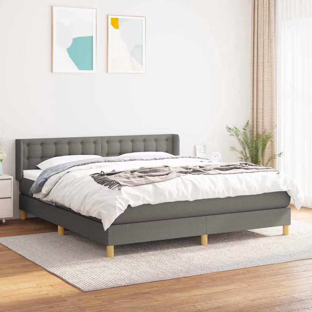 vidaXL Letto Ibrido con Giroletto a Molle e Materasso in Tessuto Grigio e Bianco L/P/H: 160 x 200 x 88 cm – 1