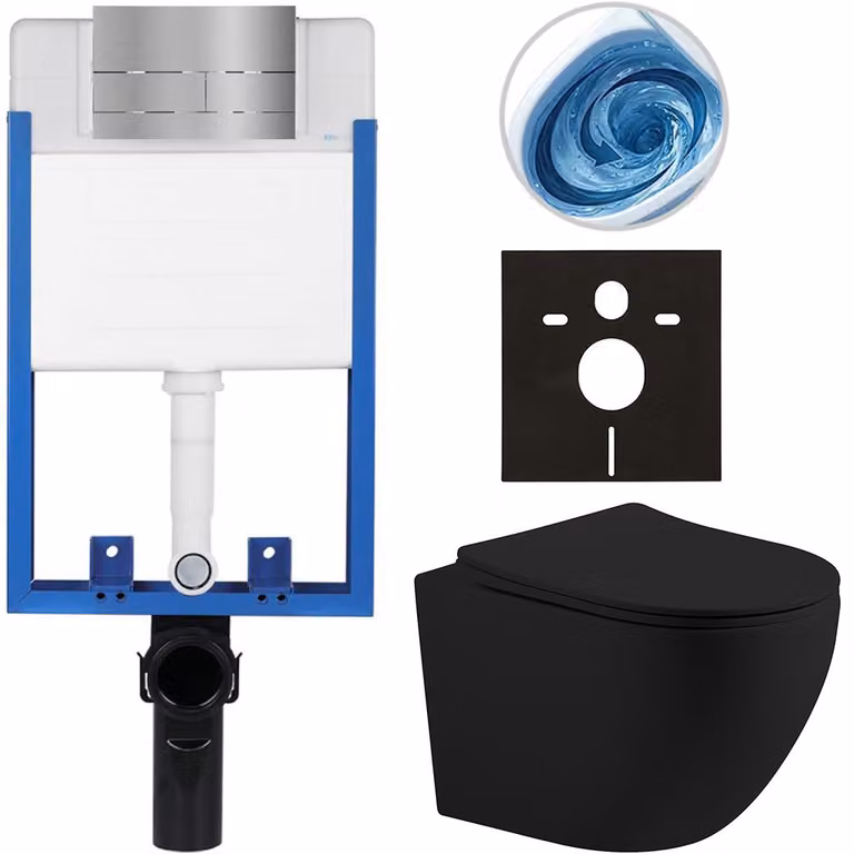 CERANO - Set completo per WC da incasso Lite/Cesso - nero opaco - pulsante per WC Line, acciaio inossidabile - da incasso - 49x36 cm