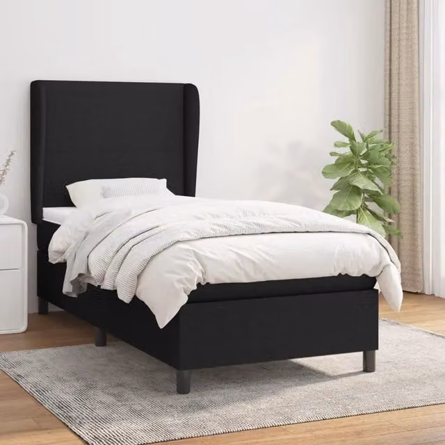 Letto Ibrido vidaXL con Giroletto a Molle e Materasso in Tessuto Nero e Bianco L/P/H: 90 x 200 x 128 cm