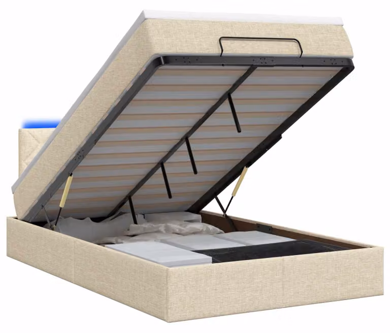 Panca-letto con materasso e illuminazione LED, dimensioni 120 x 190 cm, rivestita in tessuto