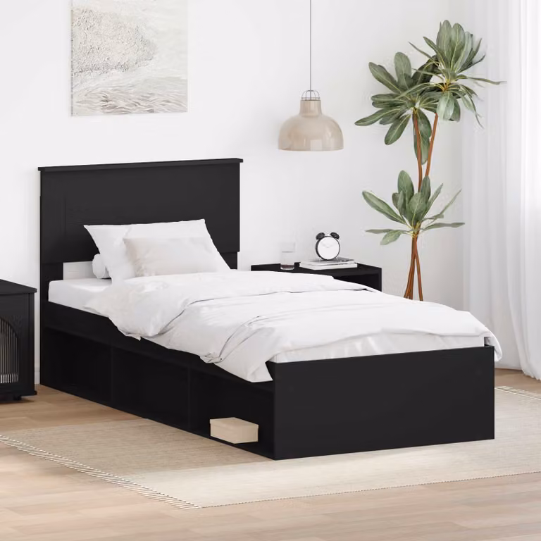 Struttura del letto moderna vidaXL in legno ingegnerizzato nero L 90 x P 200 cm