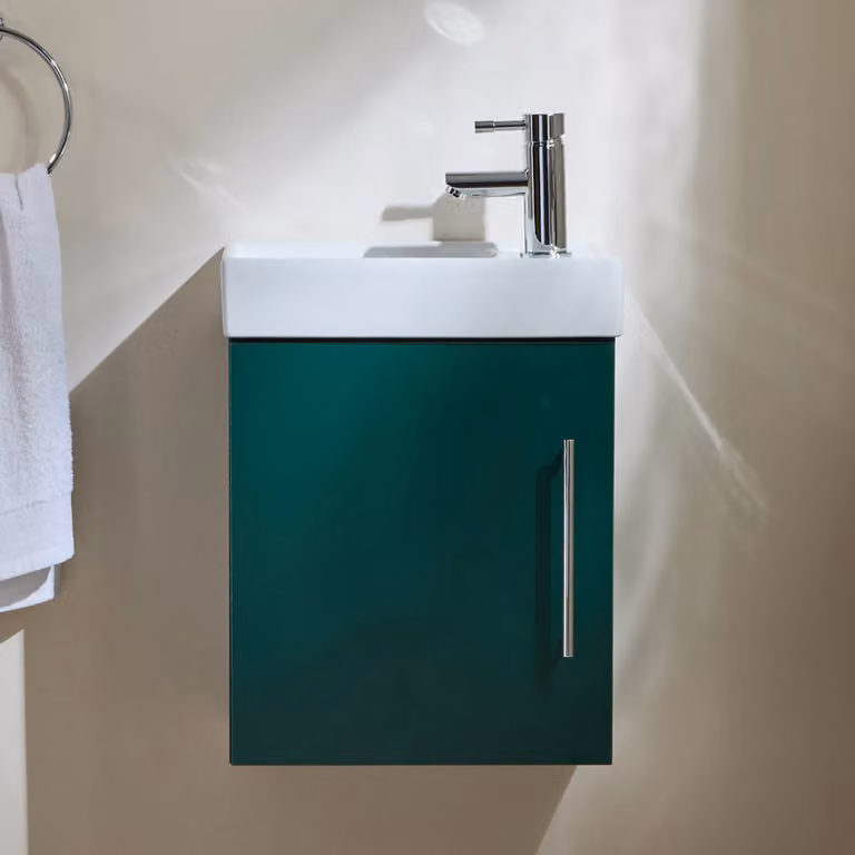 Mobile Bagno Verde Scuro Sospeso da 400mm con Lavabo e Maniglia con Barra a T Cromata - Cluo