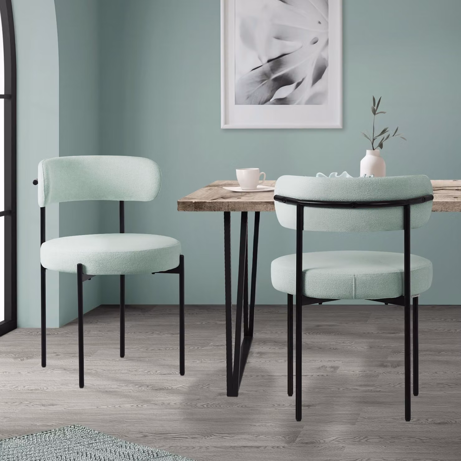 ML-Design set di 2 sedie per sala da pranzo, sedia da cucina, in tessuto teddy verde, sedia da soggiorno con schienale, sedie imbottite con gambe in metallo, sedia lounge