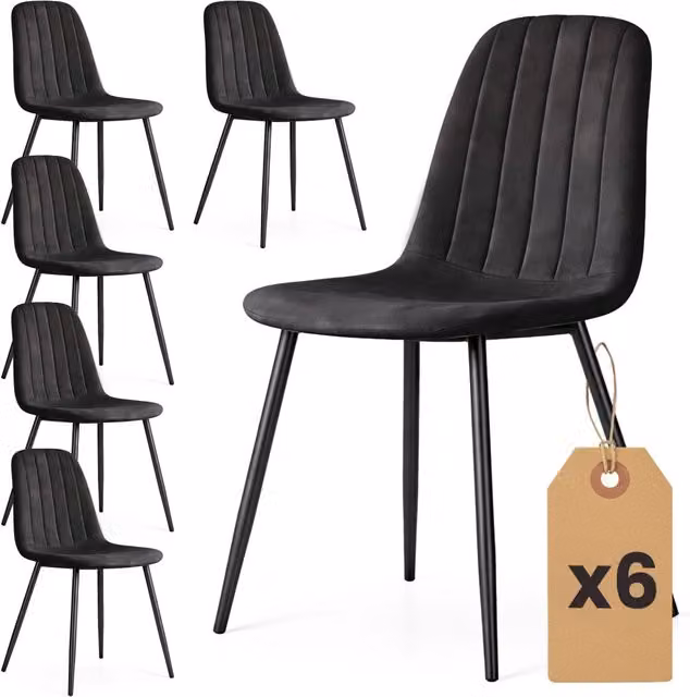 Set di 6 Sedie in velluto trapuntate LUMO Nero gambe nere