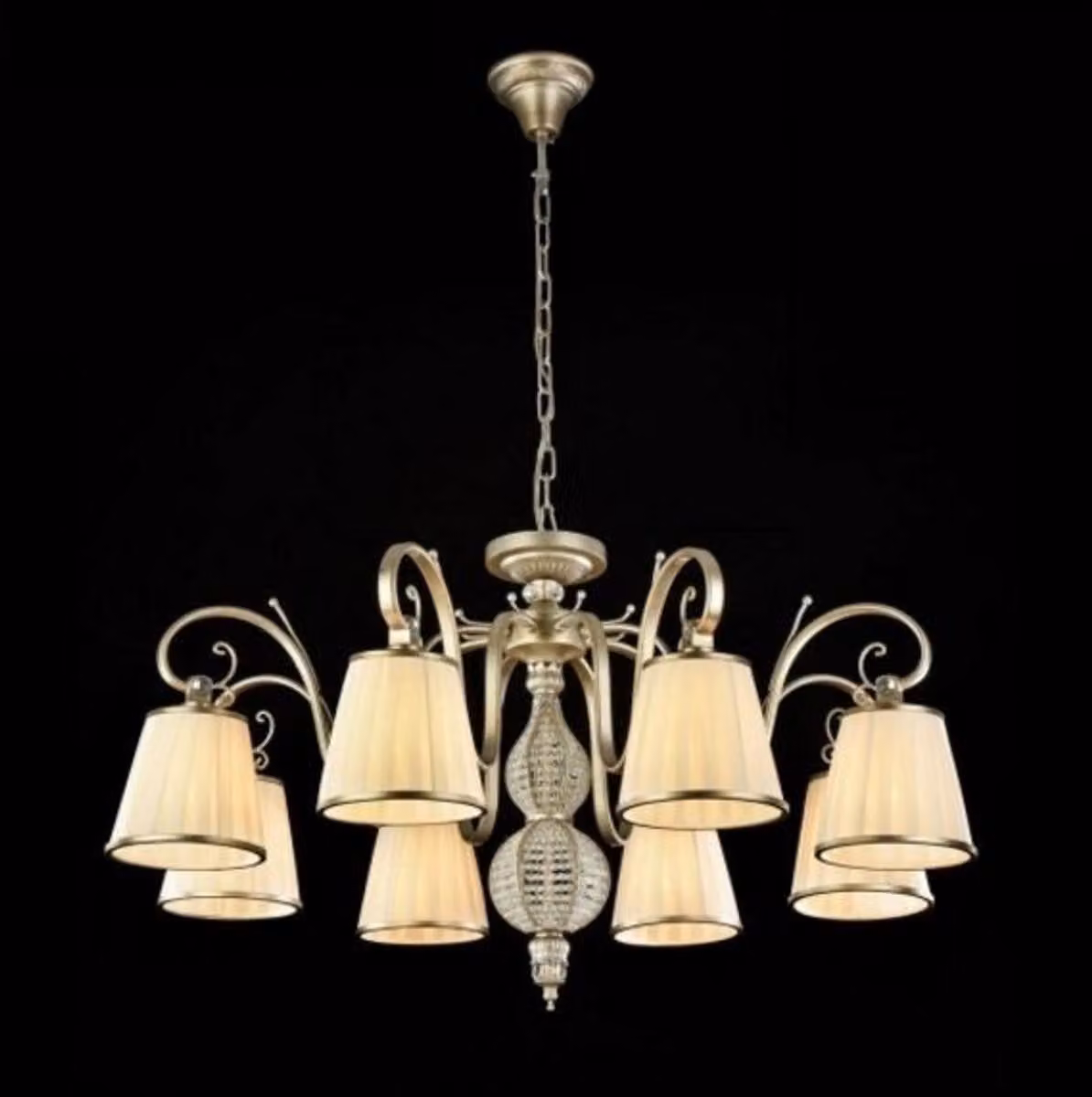 Lampadario da soffitto in stile barocco, "Casa Padrino", in metallo dorato anticato, 82 x 49 cm. Lampadario in stile antico