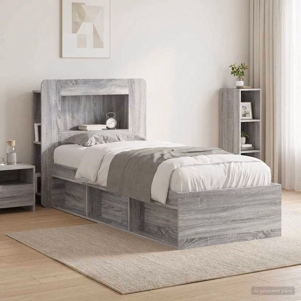 Testata del letto moderna vidaXL in legno ingegnerizzato Grigio con ripiani integrati