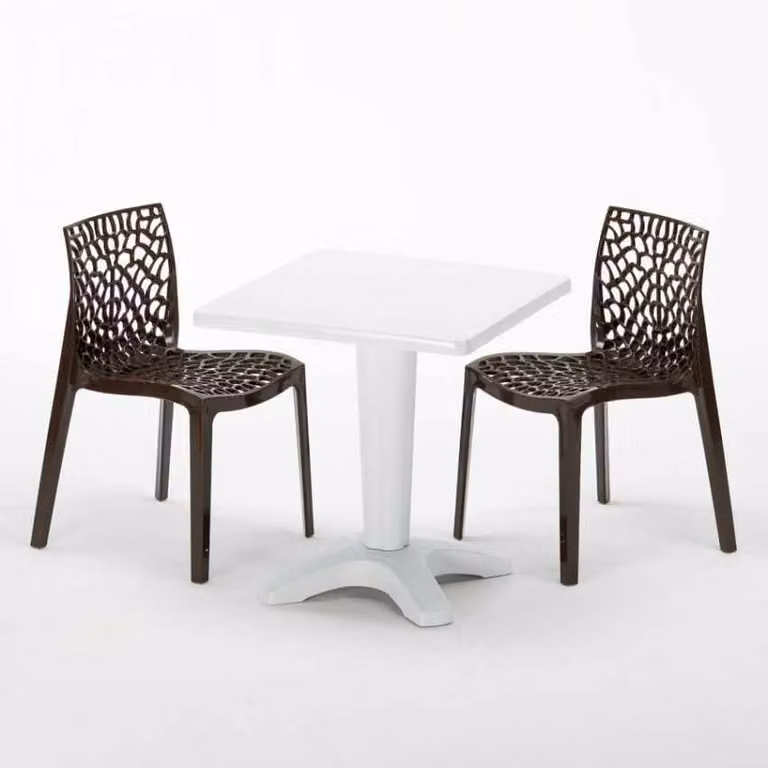 Tavolo quadrato bianco e 2 sedie in polipropilene colorato per interni Grand Soleil Gruvyer Patio - Brown
