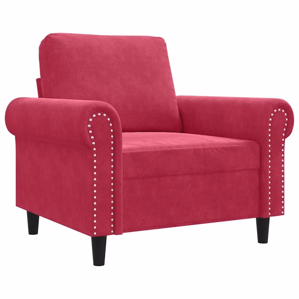 Poltrona moderna in velluto rosso con struttura in metallo e braccioli 432292 – 2