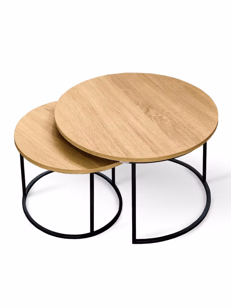 holz4home® Set da 2 tavolini da salotto in MDF rovere Sonoma | Tavolino rotondo in stile industriale | Struttura in metallo verniciata a polvere | Tavolino da salotto combinato