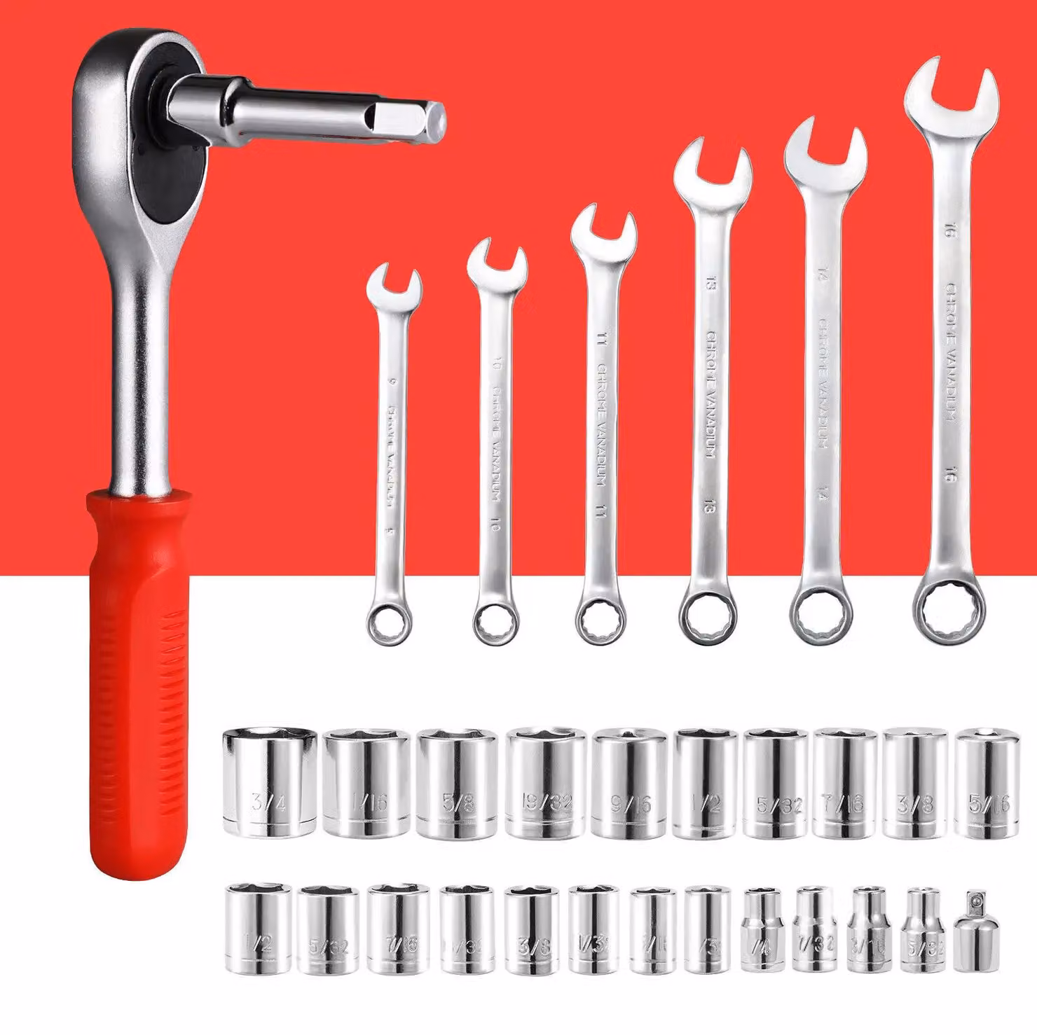 Set di utensili per la casa - Set di 198 pezzi di utensili manuali - Acciaio cromo-vanadio - Valigetta per utensili - 44 x 34 x 4 cm - Rosso