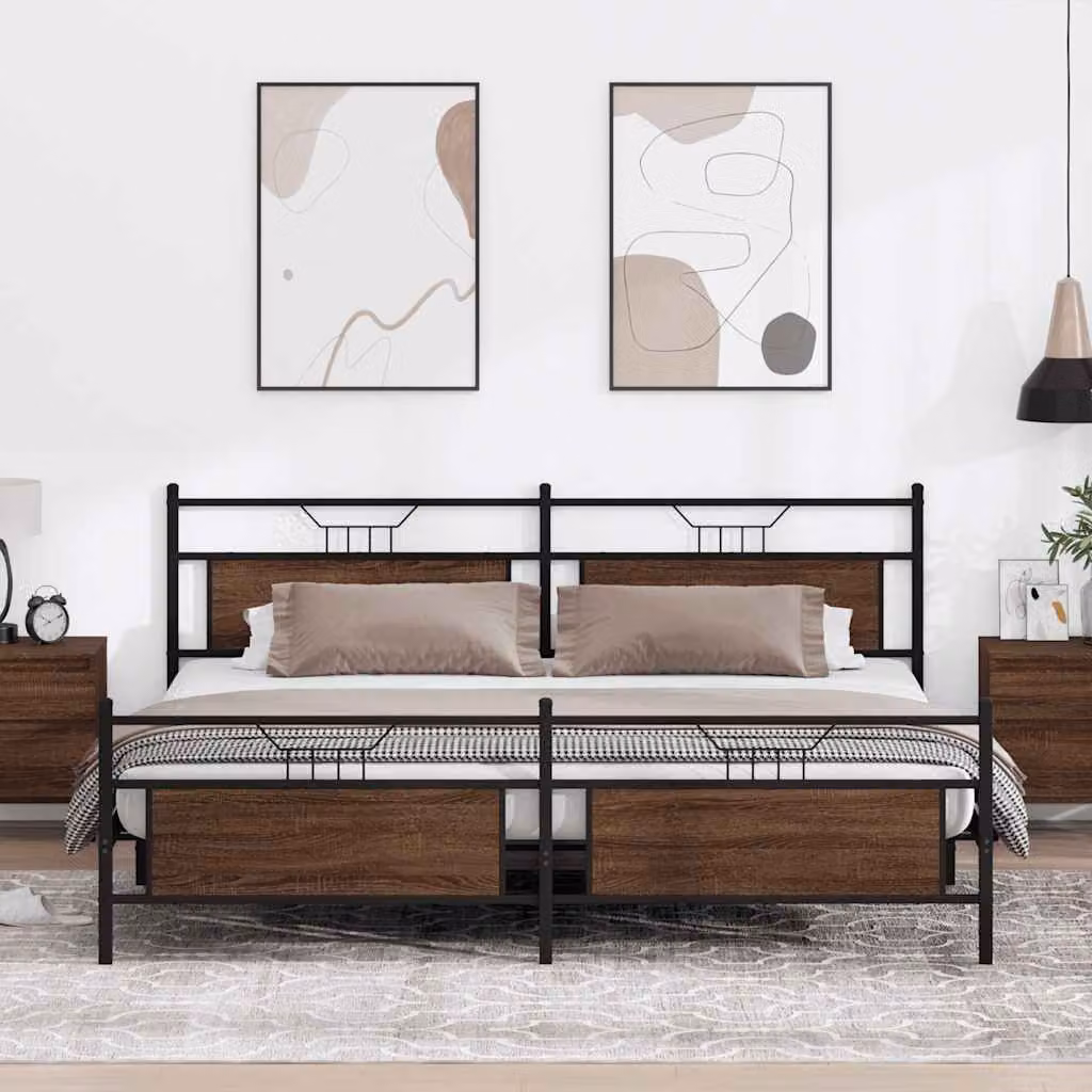 vidaXL Giroletto in Metallo e MDF Marrone Rovere L: 199 cm, P: 91,5 cm, H: 207 cm