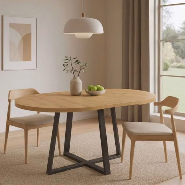 Tavolo da pranzo estensibile Andia DMORA, modello ovale moderno in rovere, L/P/H: 110/158 x 110 x 77 cm – 1