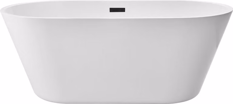 SucceBuy Vasca da bagno freestanding in acrilico, design moderno, 150 x 75 x 58 cm, capacità 230 litri, ovale con troppopieno e scarico nero opaco, ideale per bagni caldi, bagni di ghiaccio, docce e spa in bagno, bianco