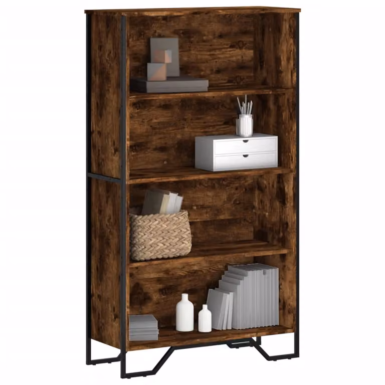 Libreria moderna vidaXL in rovere fumo e legno, L 80 cm x P 31 cm x H 137,5 cm