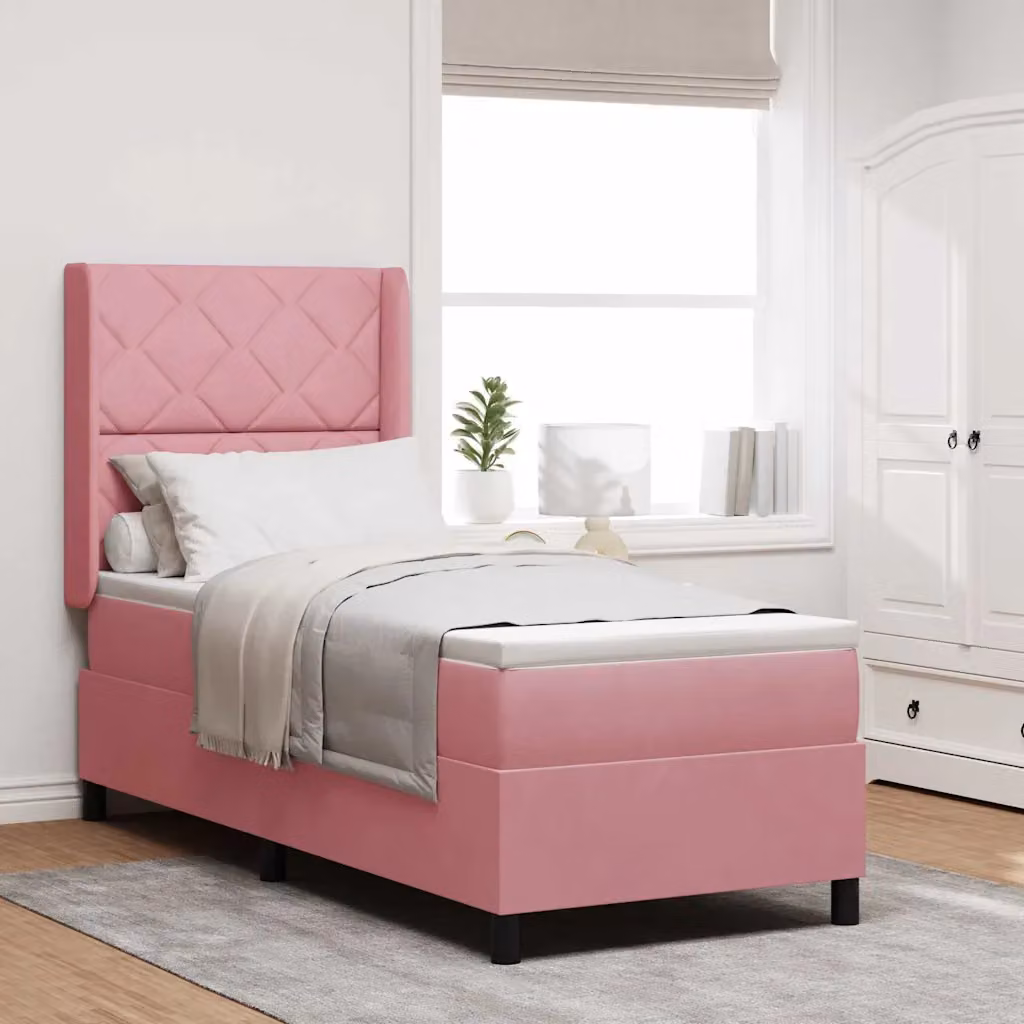 Letto a molle con testiera vidaXL in velluto rosa, L/P/H: 80 x 200 x 128 cm