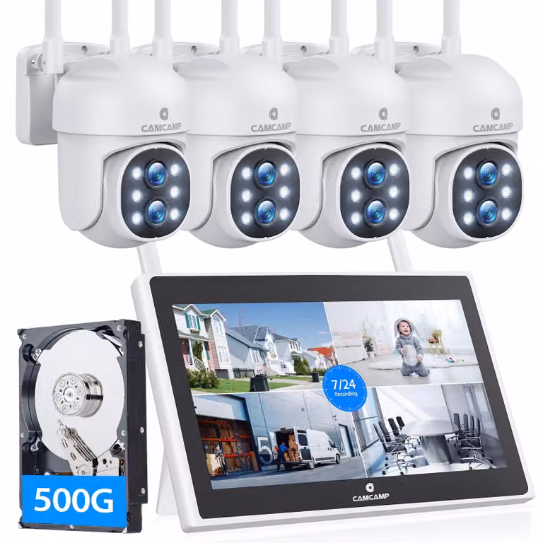 Kit telecamere di sicurezza Wi-Fi - 10 canali, risoluzione 2K - 500 GB di archiviazione