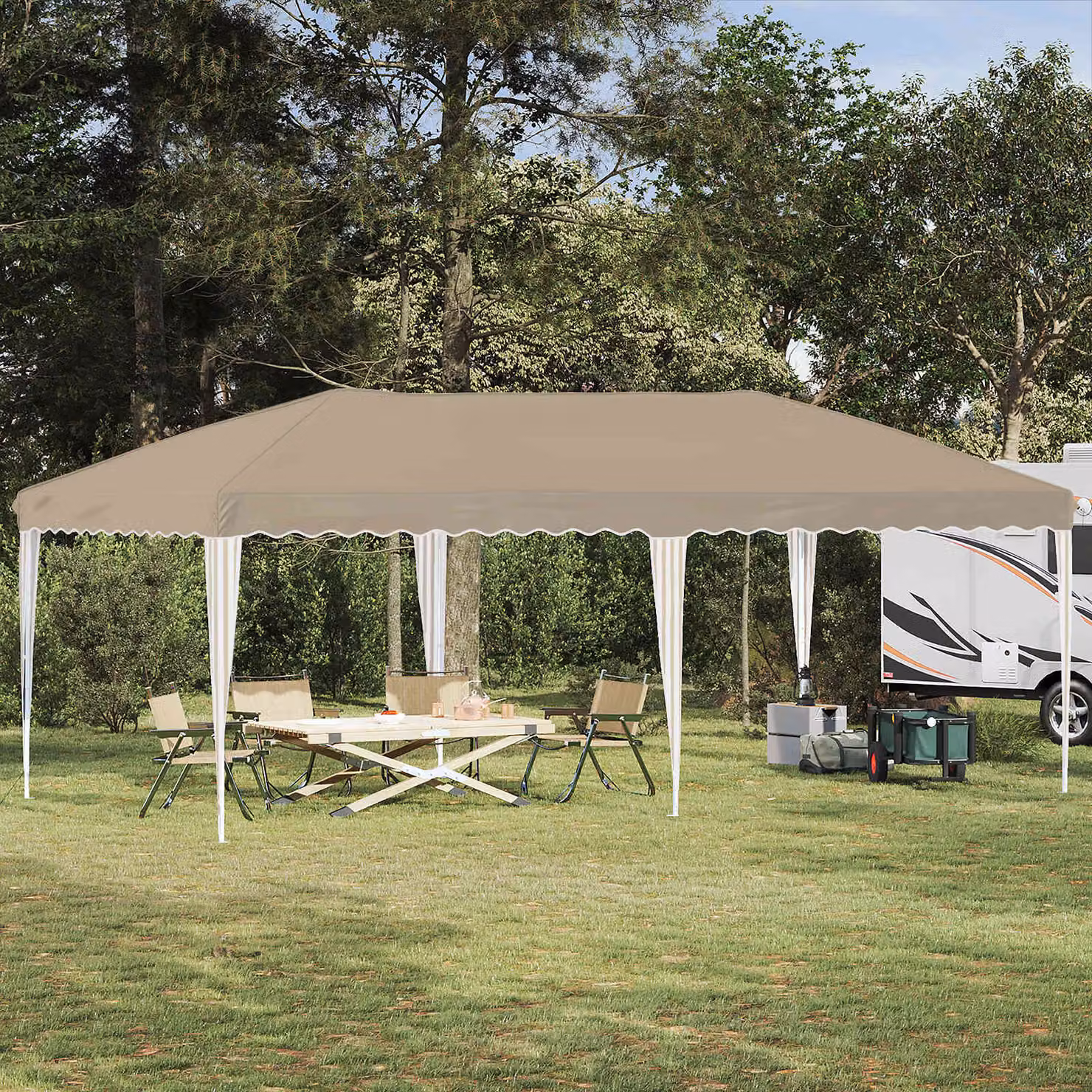 vidaXL Tenda per feste a pop-up beige L: 575 cm, P: 290 cm, H: 245 cm