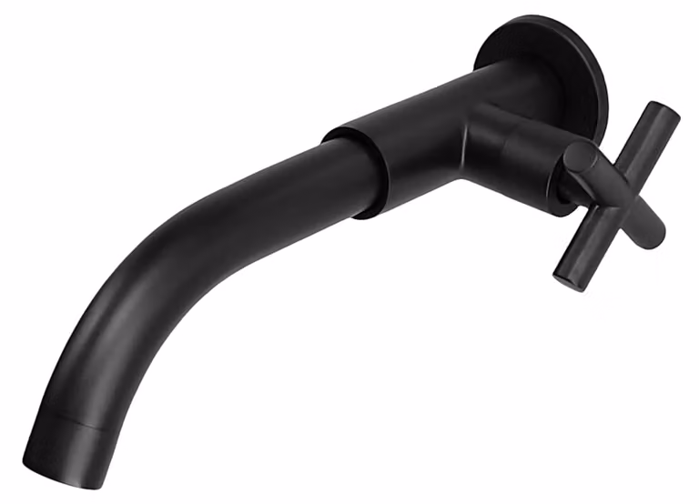 Rubinetto per acqua fredda, 23 cm, da montare a parete, attacco G1/2 in ottone, girevole a 360 gradi, colore nero, per bagno