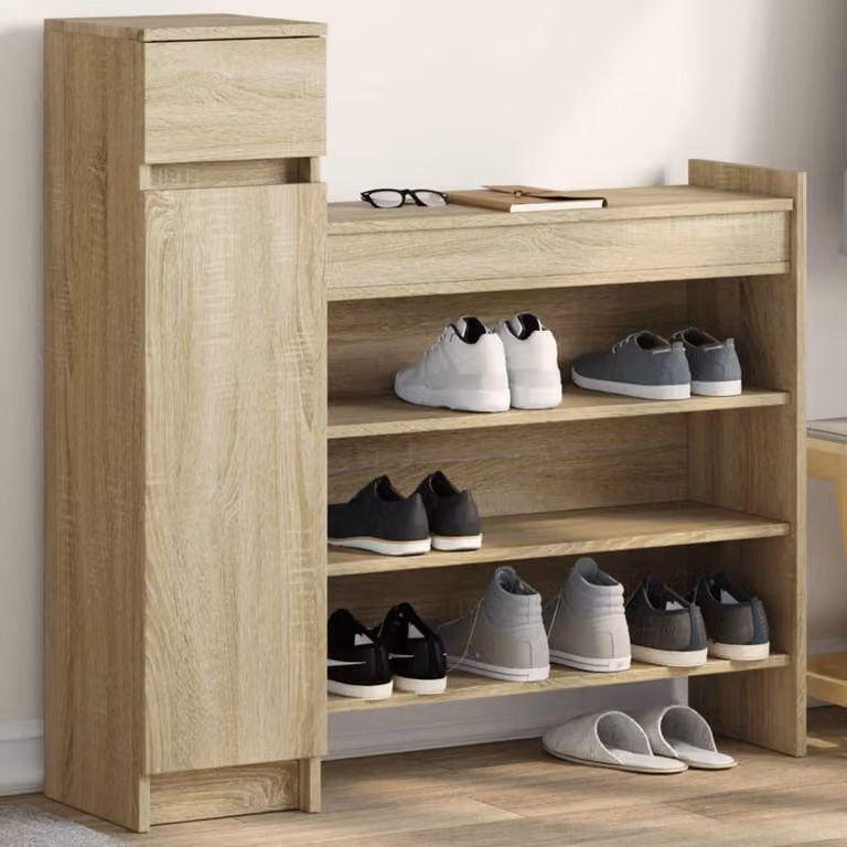 Scarpiera moderna a parete vidaXL in legno color rovere, L: 100,5 cm, P: 28 cm, H: 100 cm